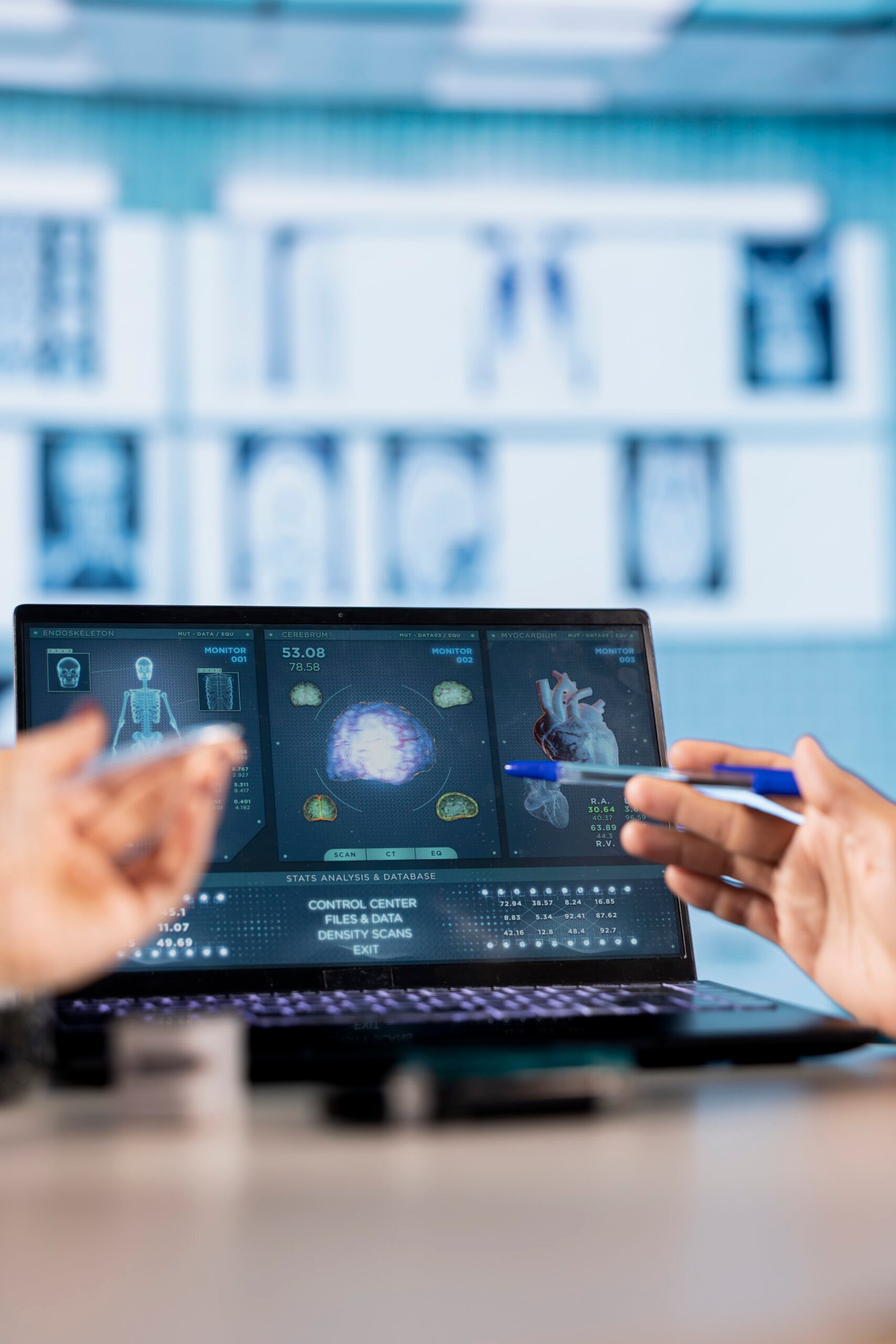 Physician meeting with a patient to discuss medical test results in a cabinet